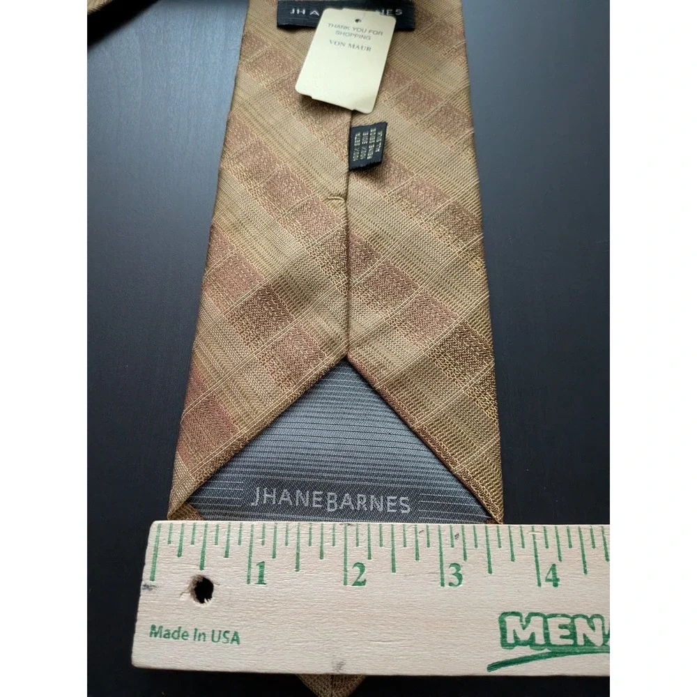 Jhane Barnes Tie Men's Golden Wheat Geometric 100%‎ Silk Necktie New NWT Italy